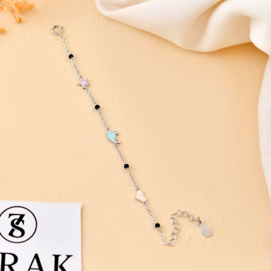 Star - Fish - Heart Sterling - Silver Nazariya Bracelet | Pastel Charms & Black Beads - Zirak Silver