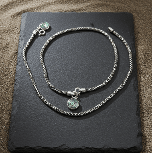 Sterling Silver Abalone Evil Eye Anklet - Zirak Silver