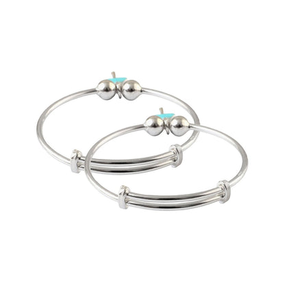 Sterling Silver Adjustable Bangle Bracelet with Turquoise Charm - Zirak Silver