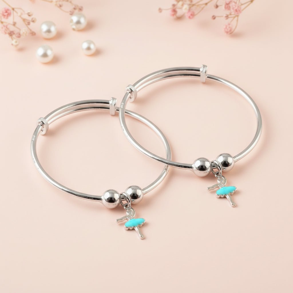 Sterling Silver Adjustable Bangle Bracelet with Turquoise Charm - Zirak Silver