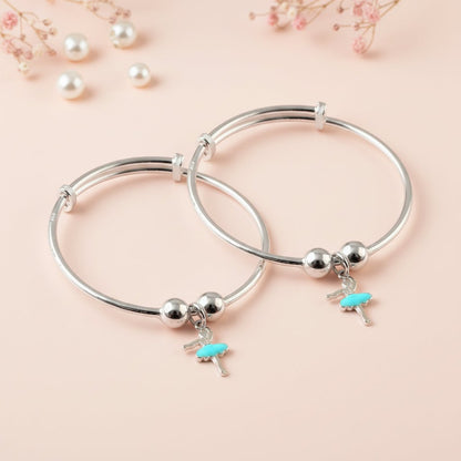Sterling Silver Adjustable Bangle Bracelet with Turquoise Charm - Zirak Silver
