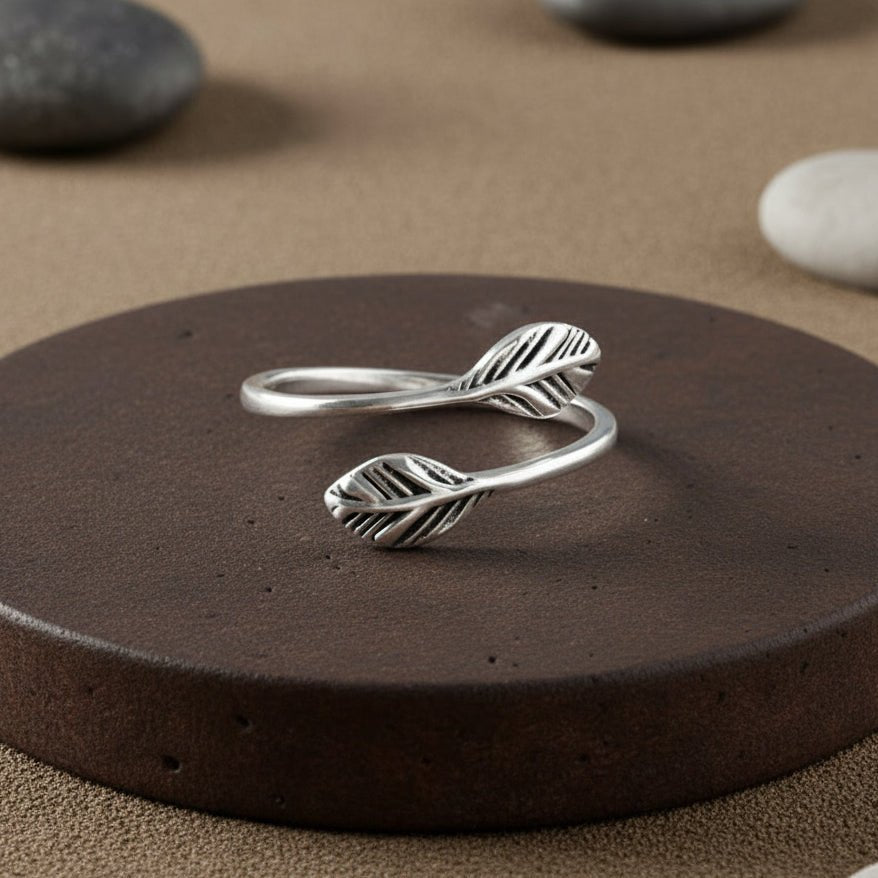 Sterling Silver Adjustable Feather Ring - Zirak Silver