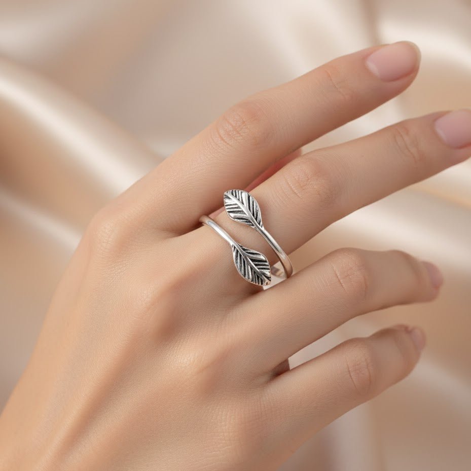 Sterling Silver Adjustable Feather Ring - Zirak Silver