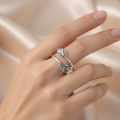 Sterling Silver Adjustable Feather Ring - Zirak Silver