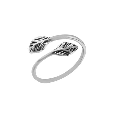 Sterling Silver Adjustable Feather Ring - Zirak Silver