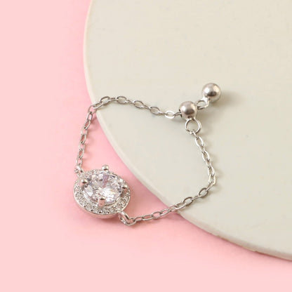 Sterling Silver Adjustable Ring | Round Solitaire Halo CZ | 925 Silver Dainty Ring | Everyday Elegant Jewelry - Zirak Silver