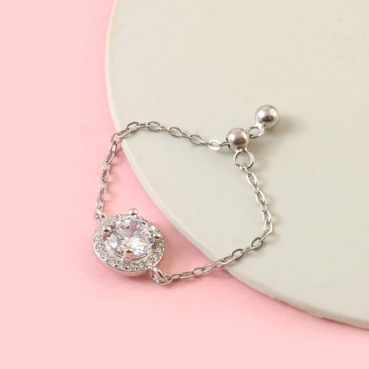 Sterling Silver Adjustable Ring | Round Solitaire Halo CZ | 925 Silver Dainty Ring | Everyday Elegant Jewelry - Zirak Silver