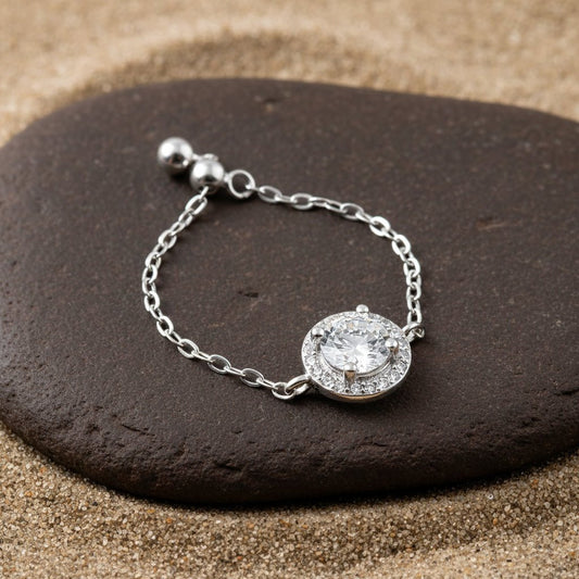 Sterling Silver Adjustable Ring | Round Solitaire Halo CZ | 925 Silver Dainty Ring | Everyday Elegant Jewelry - Zirak Silver