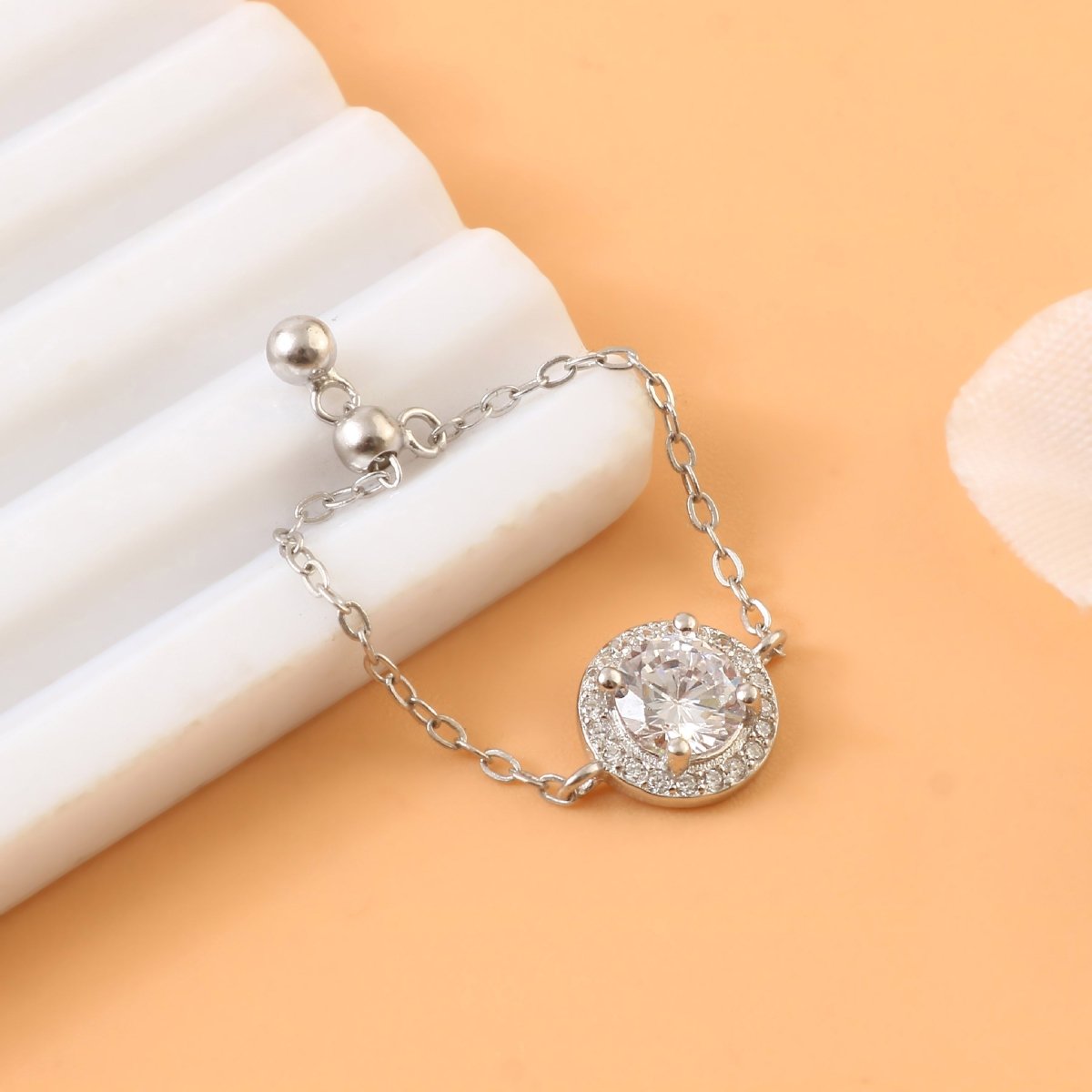 Sterling Silver Adjustable Ring | Round Solitaire Halo CZ | 925 Silver Dainty Ring | Everyday Elegant Jewelry - Zirak Silver