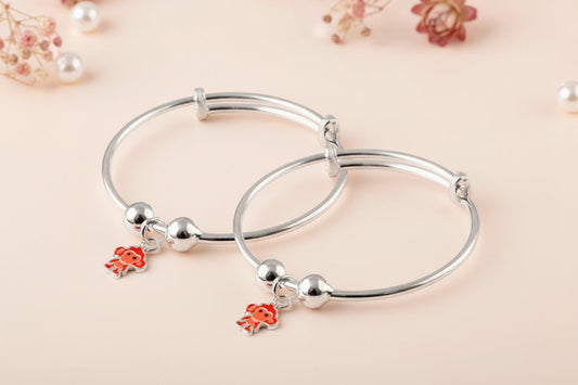 Sterling Silver Baby Bracelet Pair with Cute Monkey Charm - Zirak Silver