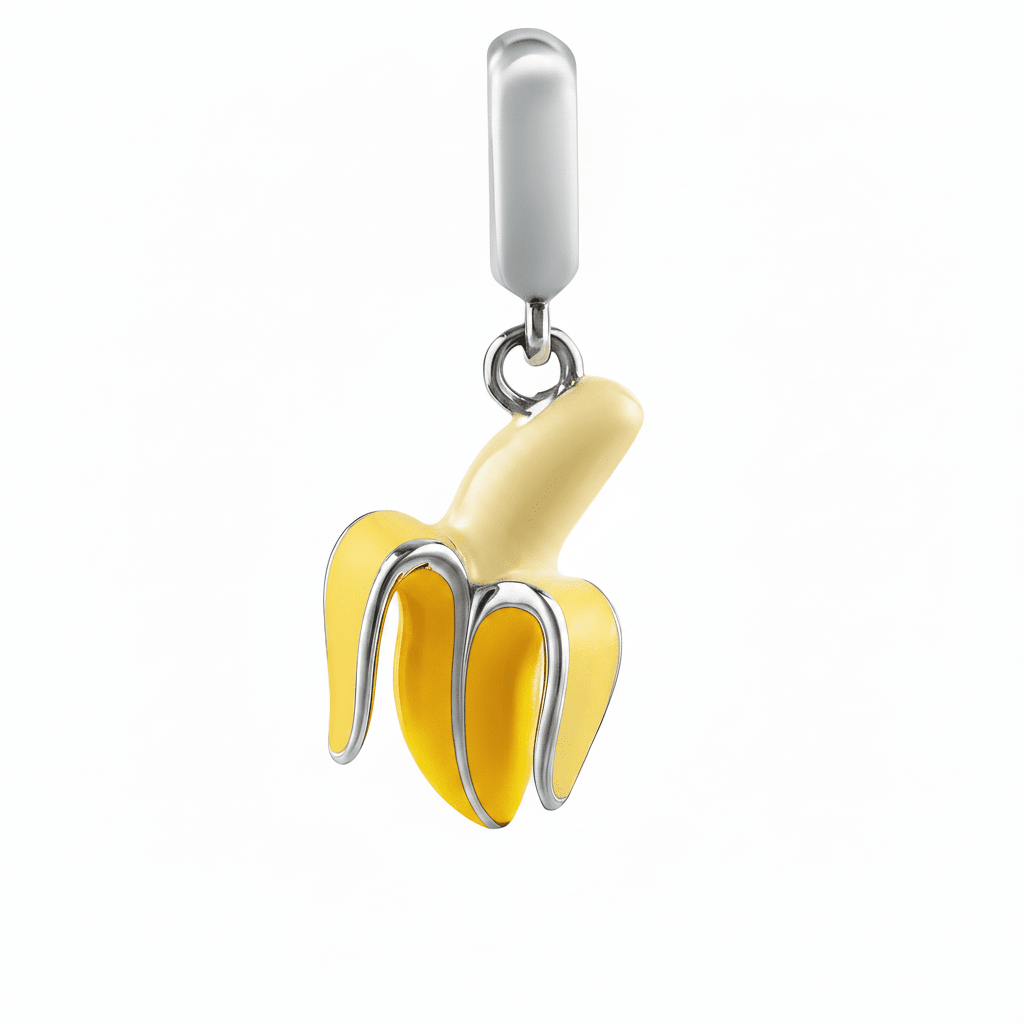 Sterling Silver Banana Charm Pendant with Yellow and Green Enamel – 925 Silver Fruit Jewelry - Zirak Silver