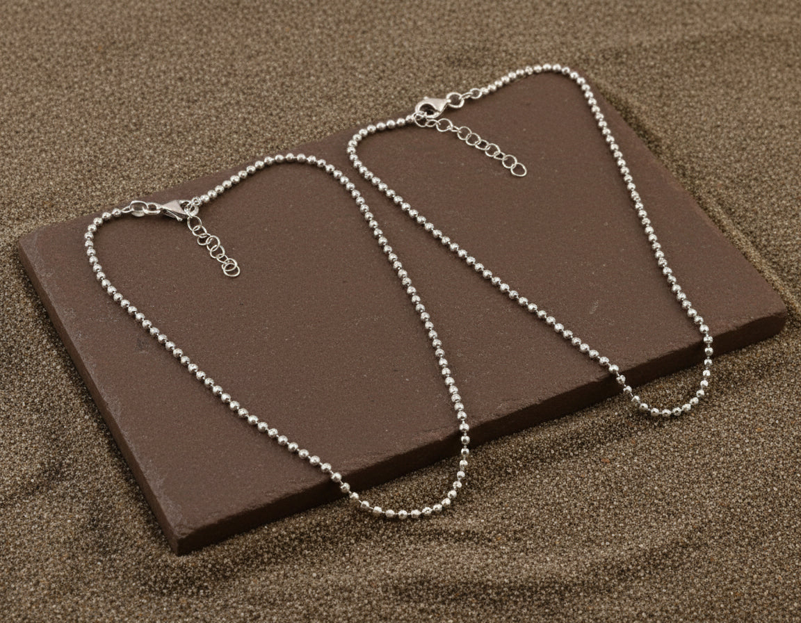 Sterling Silver Beaded Anklet | Adjustable Ball Chain Anklet | Minimal Everyday Jewelry - Zirak Silver