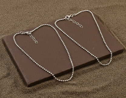 Sterling Silver Beaded Anklet | Adjustable Ball Chain Anklet | Minimal Everyday Jewelry - Zirak Silver