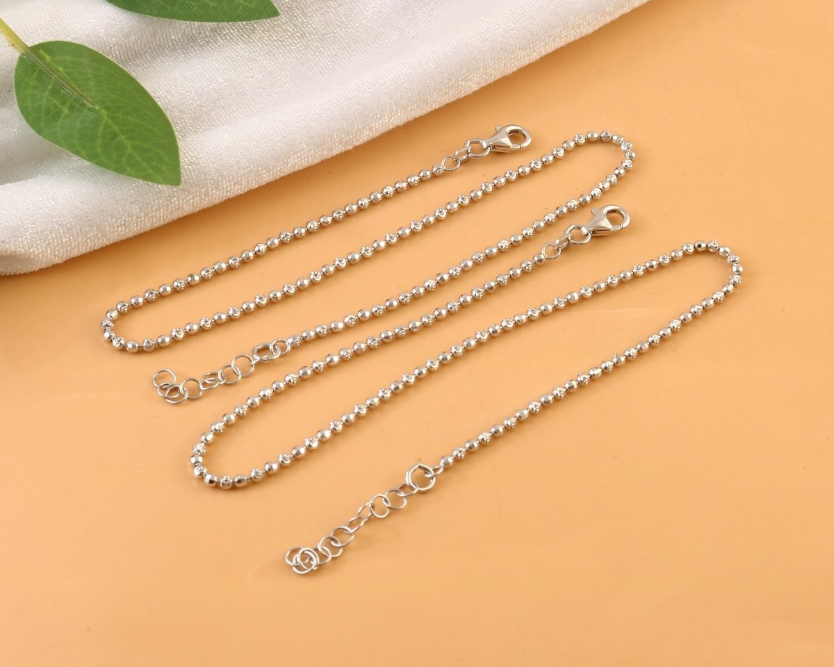 Sterling Silver Beaded Anklet | Adjustable Ball Chain Anklet | Minimal Everyday Jewelry - Zirak Silver
