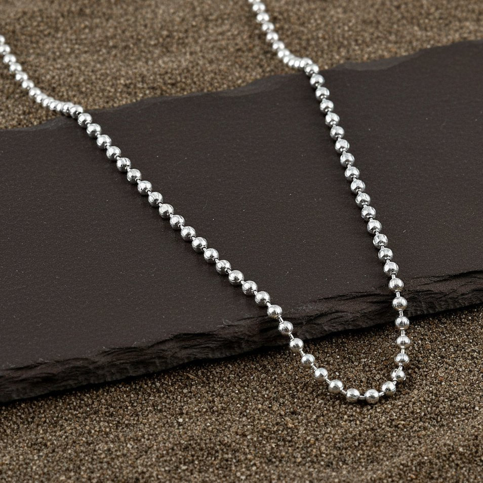 Sterling Silver Beaded Chain | 925 Silver Ball Chain Necklace for Men & Women - Zirak Silver