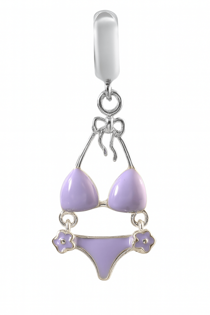 Sterling Silver Bikini Charm Pendant with Purple Enamel – 925 Silver Summer Jewelry - Zirak Silver