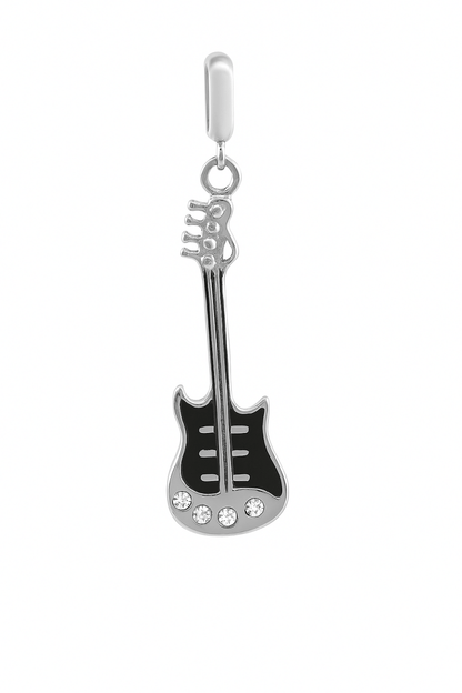 Sterling Silver Black Enamel Guitar Charm for Bracelets - Zirak Silver