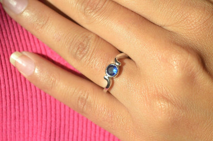 Sterling Silver Blue Sapphire Solitaire Ring - Zirak Silver