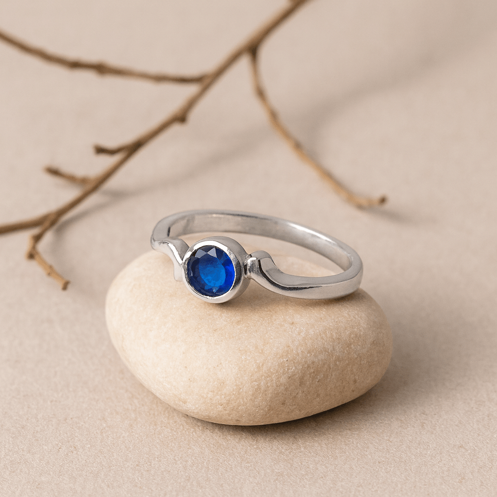 Sterling Silver Blue Sapphire Solitaire Ring - Zirak Silver