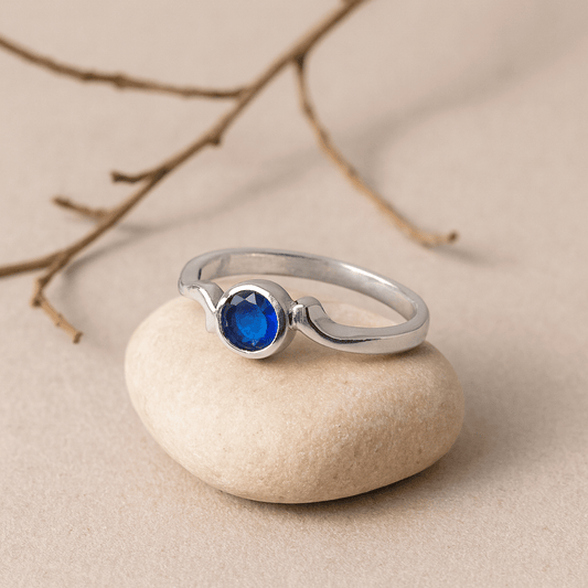 Sterling Silver Blue Sapphire Solitaire Ring - Zirak Silver
