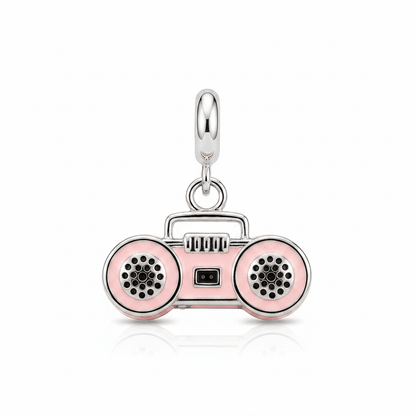 Sterling Silver Boombox Charm with Blue Enamel – 80s Retro Radio Pendant for Bracelets & Necklaces - Zirak Silver