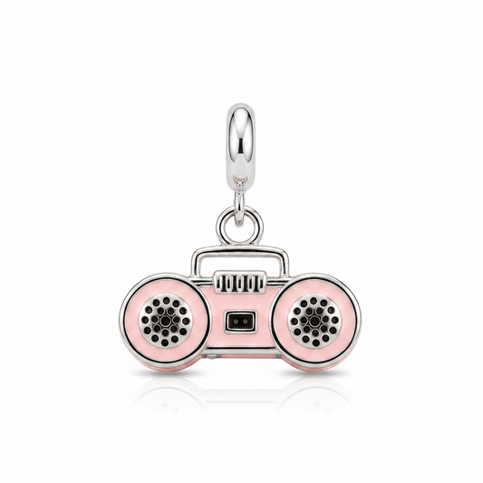 Sterling Silver Boombox Charm with Blue Enamel – 80s Retro Radio Pendant for Bracelets & Necklaces - Zirak Silver