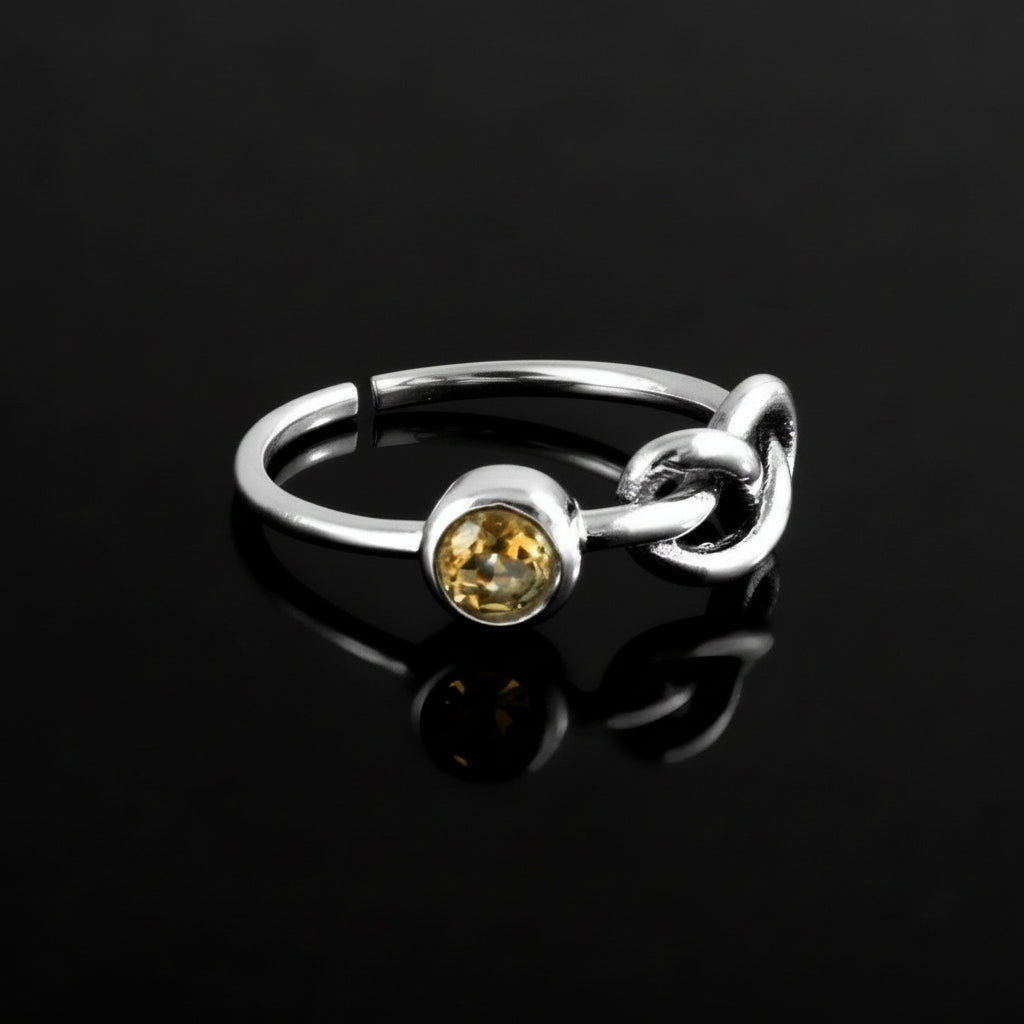 Sterling Silver Citrine Knot Ring – Dainty Gemstone Band for Women - Zirak Silver