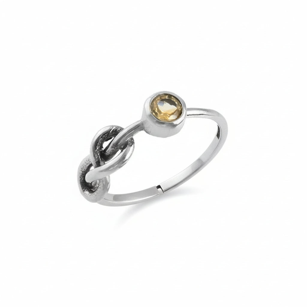 Sterling Silver Citrine Knot Ring – Dainty Gemstone Band for Women - Zirak Silver