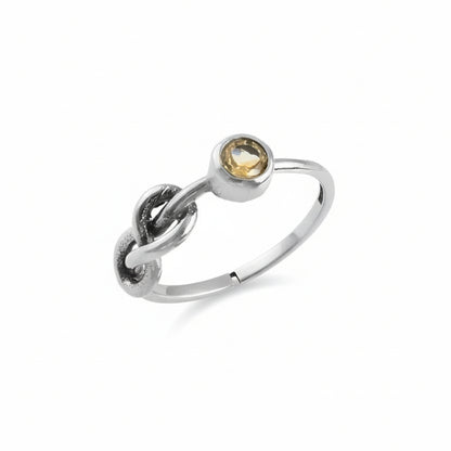 Sterling Silver Citrine Knot Ring – Dainty Gemstone Band for Women - Zirak Silver
