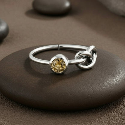 Sterling Silver Citrine Knot Ring – Dainty Gemstone Band for Women - Zirak Silver