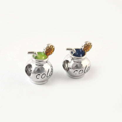 Sterling Silver Cola Drink Charm Pendant with Enamel Lemon Slice – 925 Silver Beverage Jewelry - Zirak Silver