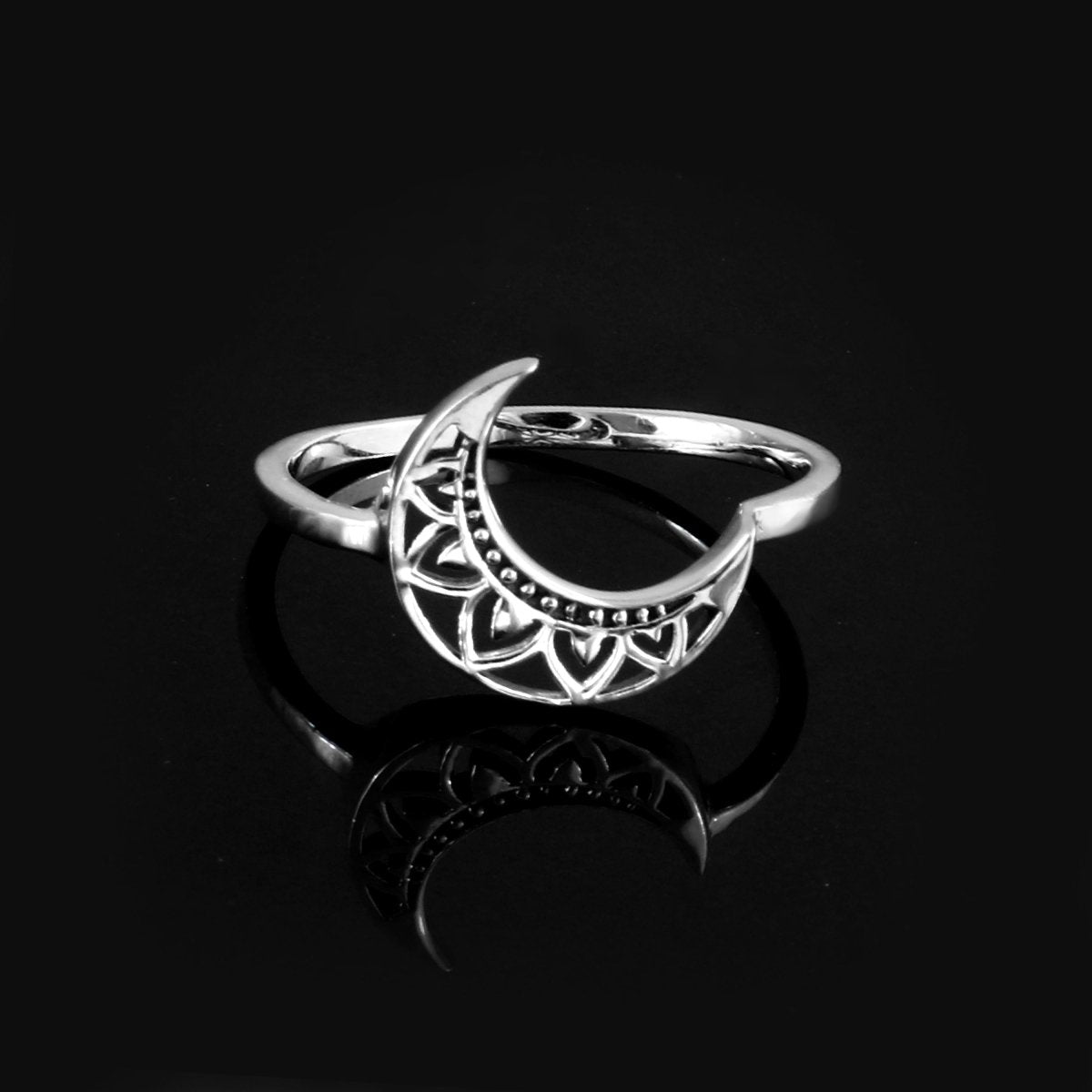 Sterling Silver Crescent Moon Filigree Ring - Zirak Silver