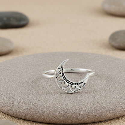Sterling Silver Crescent Moon Filigree Ring - Zirak Silver