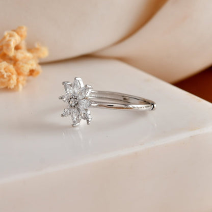 Sterling Silver Daisy Flower Ring – Marquise - Cut CZ Cluster Engagement / Promise Band - Zirak Silver