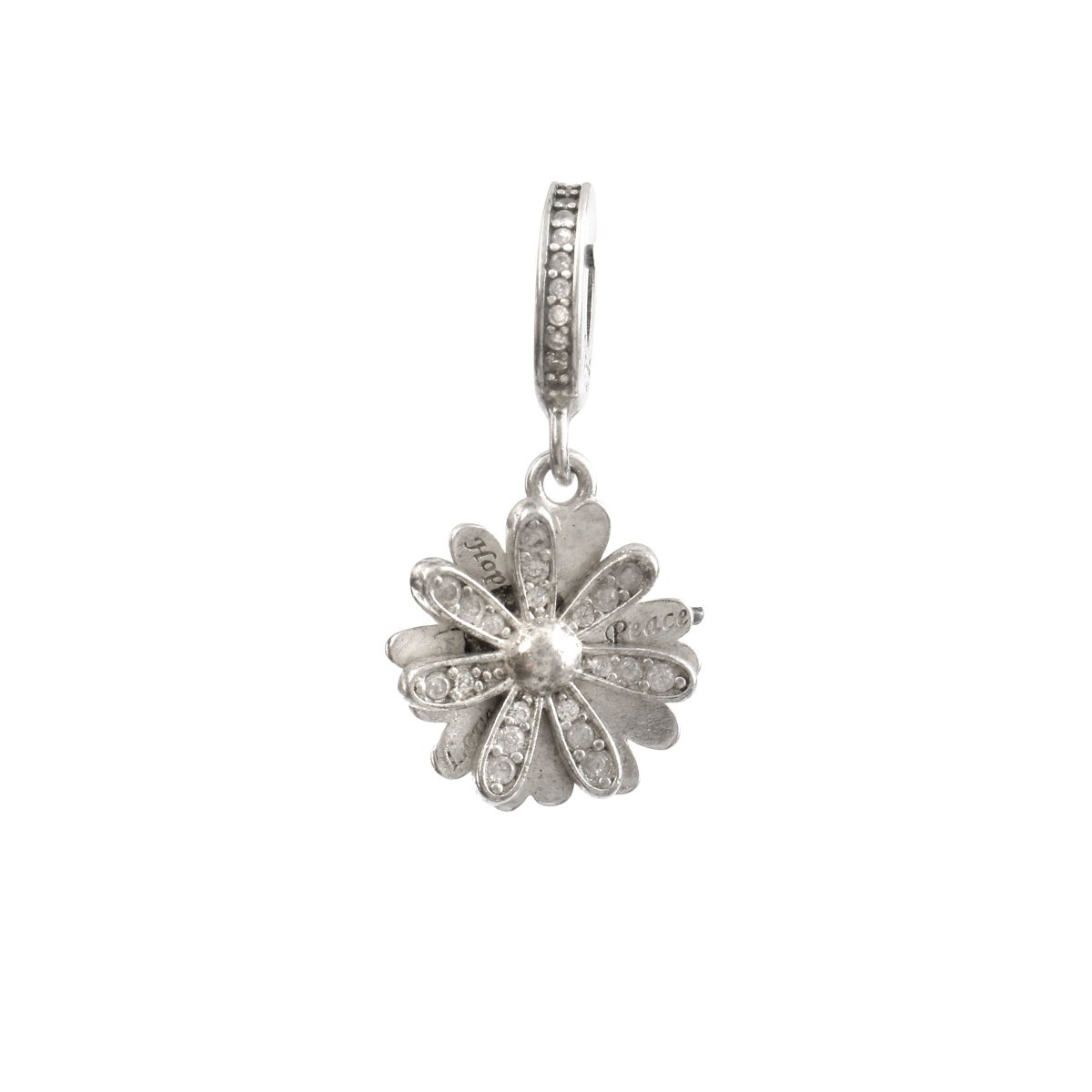 Sterling Silver Dangling Flower Charm Ring with CZ Petals - Zirak Silver