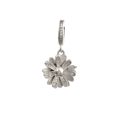Sterling Silver Dangling Flower Charm Ring with CZ Petals - Zirak Silver