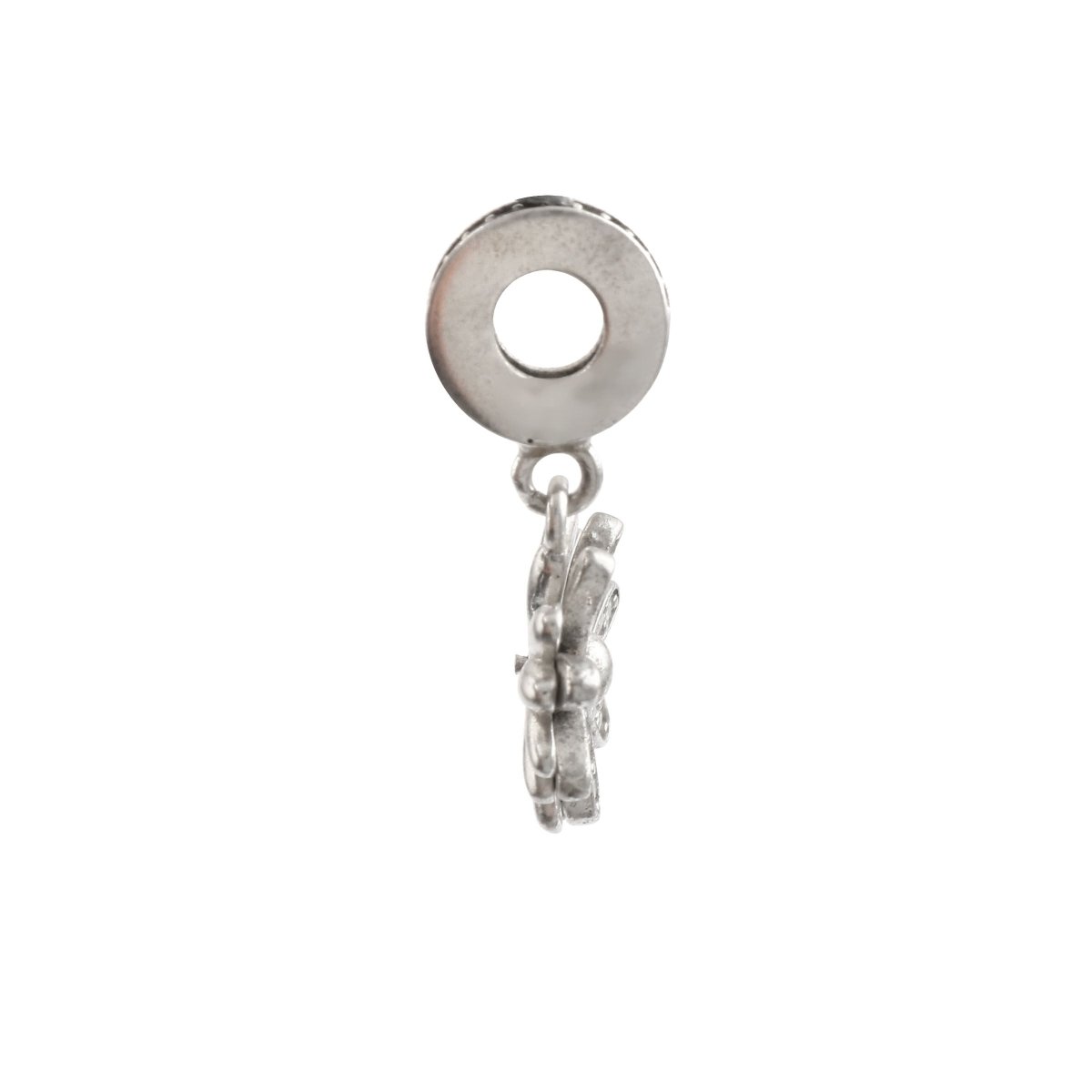 Sterling Silver Dangling Flower Charm Ring with CZ Petals - Zirak Silver