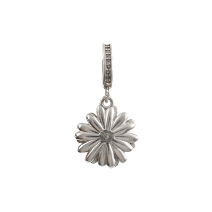 Sterling Silver Dangling Flower Charm Ring with CZ Petals - Zirak Silver