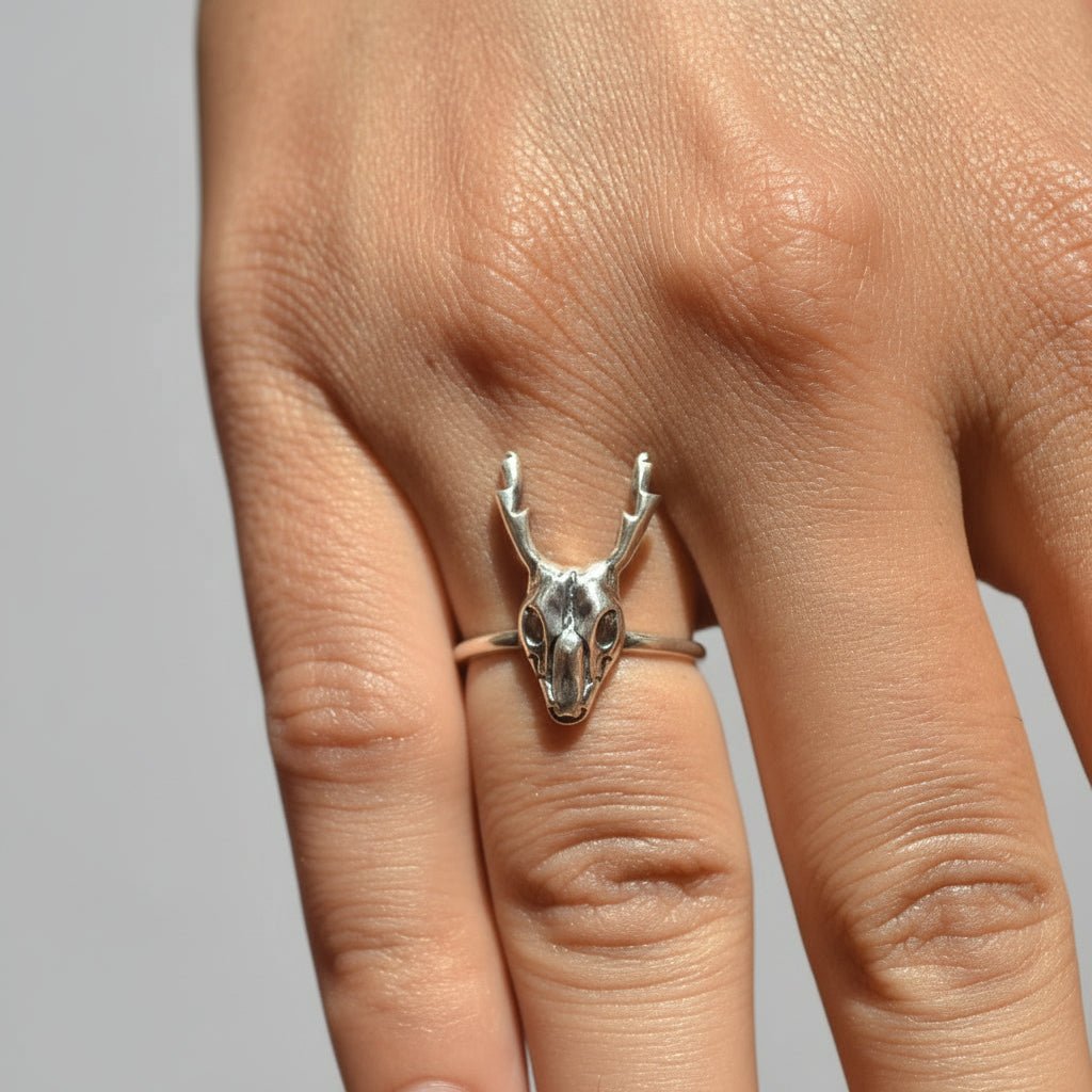 Sterling Silver Deer Skull Antler Ring - Zirak Silver
