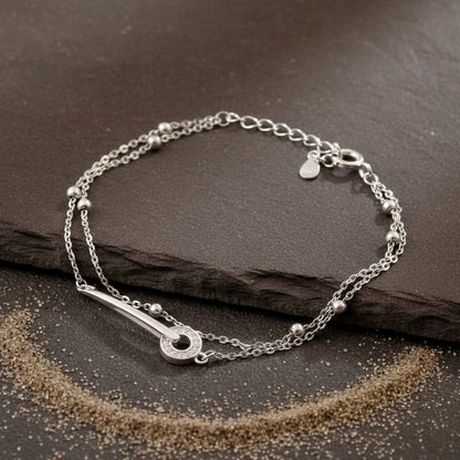 Sterling Silver Dual Chain Bracelet – CZ Loop Charm Adjustable Bracelet for Women - Zirak Silver