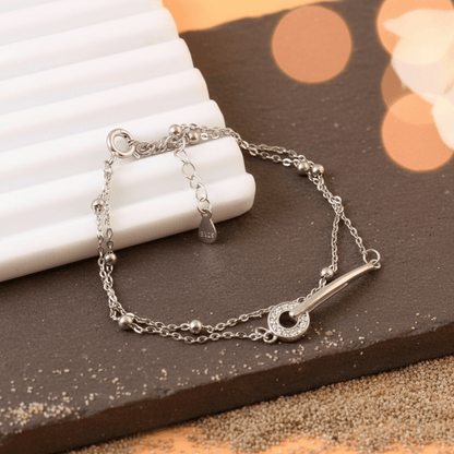 Sterling Silver Dual Chain Bracelet – CZ Loop Charm Adjustable Bracelet for Women - Zirak Silver