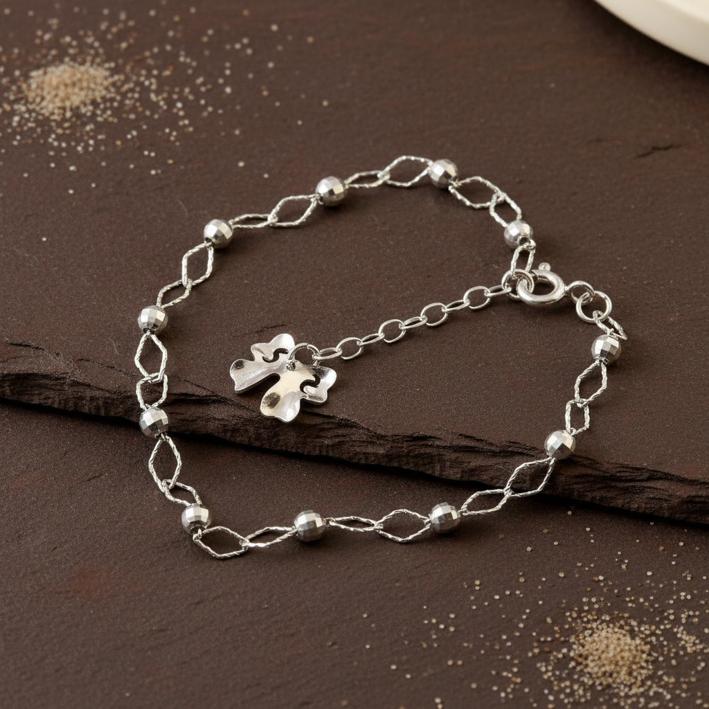 Sterling Silver Faceted Bead Bracelet with Elephant Charm – Elegant Adjustable Bracelet for Women - Zirak Silver