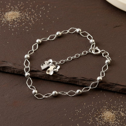 Sterling Silver Faceted Bead Bracelet with Elephant Charm – Elegant Adjustable Bracelet for Women - Zirak Silver