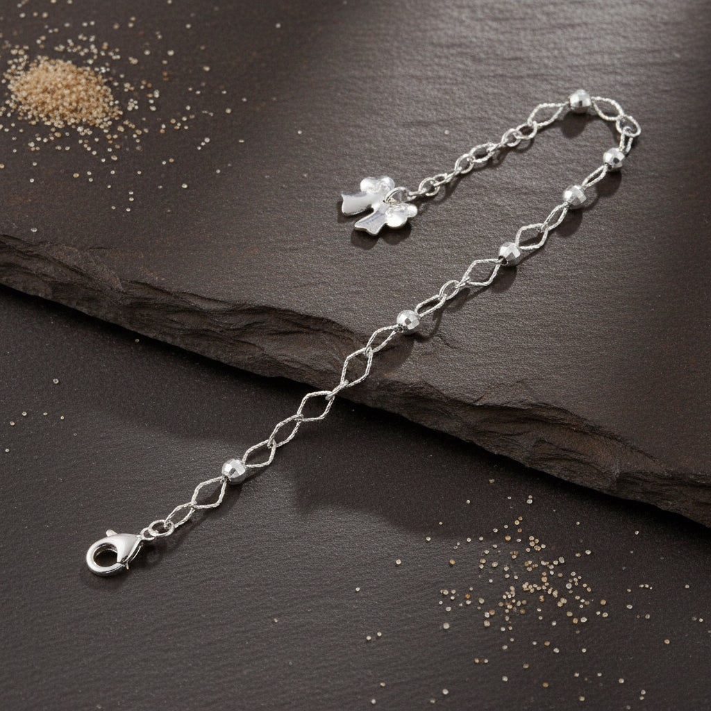 Sterling Silver Faceted Bead Bracelet with Elephant Charm – Elegant Adjustable Bracelet for Women - Zirak Silver