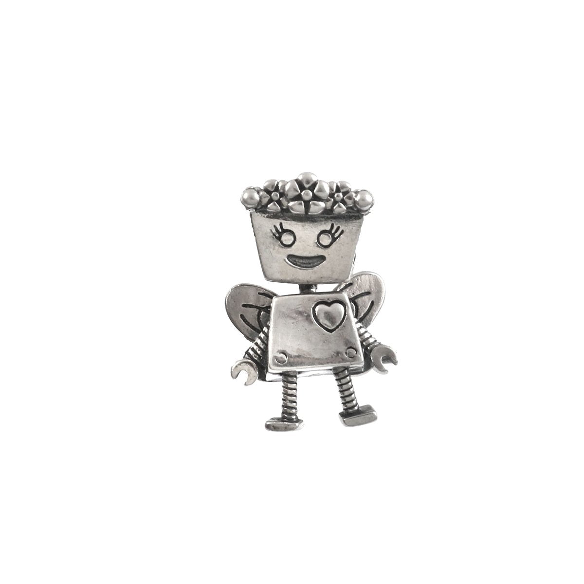 Sterling Silver Fairy Robot Charm with Wings | Cute Doll Bead for Charm Bracelet - Zirak Silver