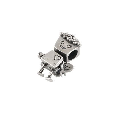 Sterling Silver Fairy Robot Charm with Wings | Cute Doll Bead for Charm Bracelet - Zirak Silver