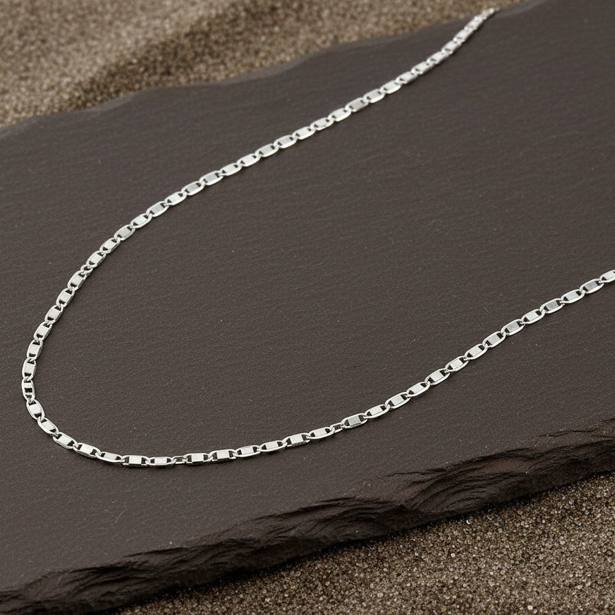 Sterling Silver Flat Link Chain | 925 Silver Long Box Chain Necklace for Men & Women - Zirak Silver