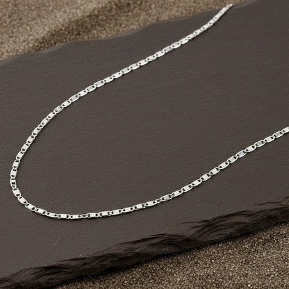 Sterling Silver Flat Link Chain | 925 Silver Long Box Chain Necklace for Men & Women - Zirak Silver