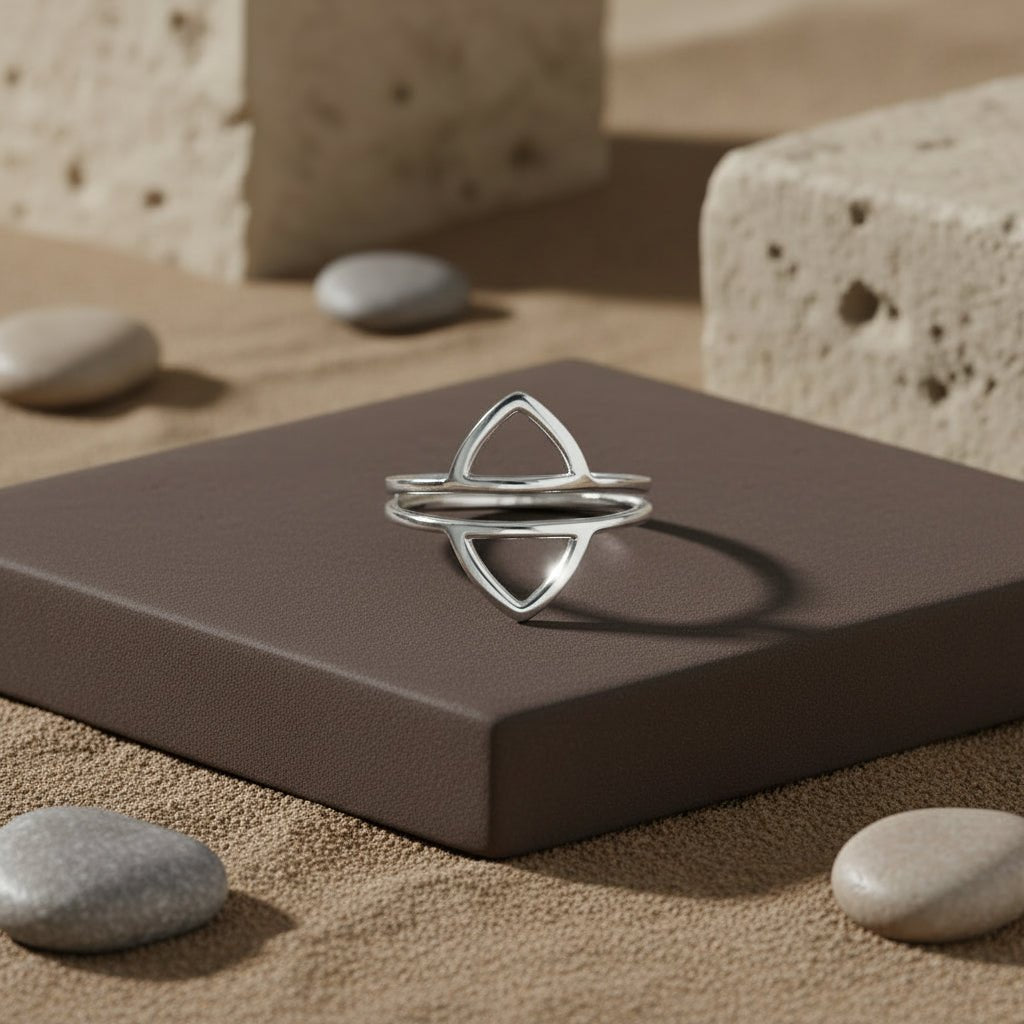Sterling Silver Geometric Open Ring - Zirak Silver
