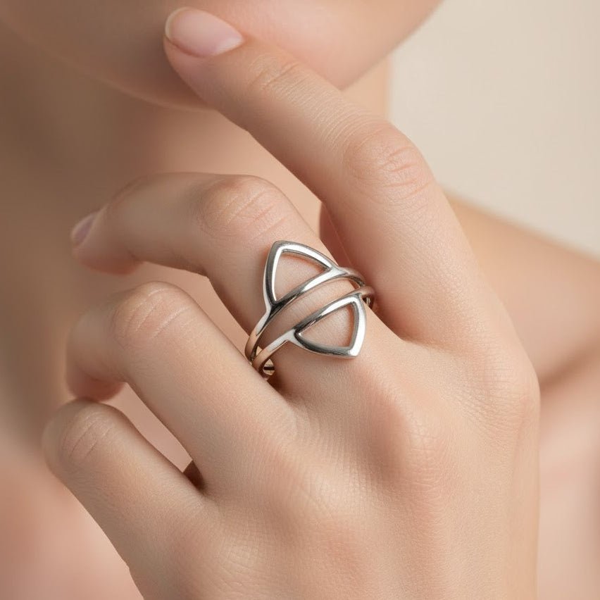 Sterling Silver Geometric Open Ring - Zirak Silver